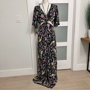 AFRM Savvy Cut Out Floral Maxi Dress SZ Large Noir Paisley Dark Romantic NWT